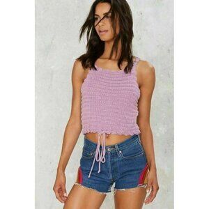 Love+Harmony Womens Knit The Game of Crochet Tank Crop Top Lavender purple  L